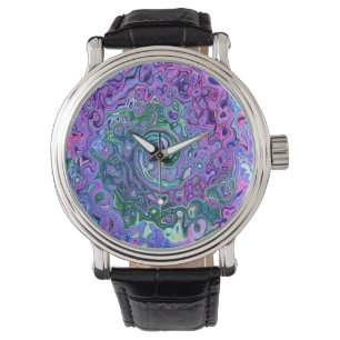 Groovy Abstrakt Retro Grün und Lila Swirl Armbanduhr