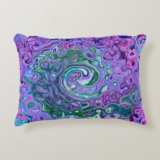 Groovy Abstrakt Retro Grün und Lila Swirl Dekokissen (Vorderseite)