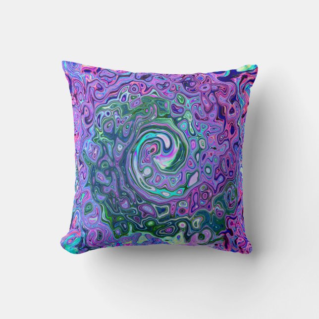 Groovy Abstrakt Retro Grün und Lila Swirl Kissen (Vorderseite)