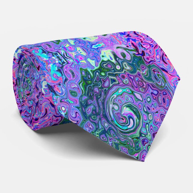 Groovy Abstrakt Retro Grün und Lila Swirl Krawatte (Gerollt)