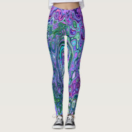 Groovy Abstrakt Retro Grün und Lila Swirl Leggings