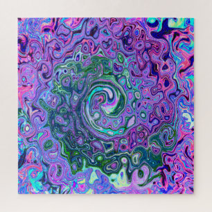 Groovy Abstrakt Retro Grün und Lila Swirl Puzzle