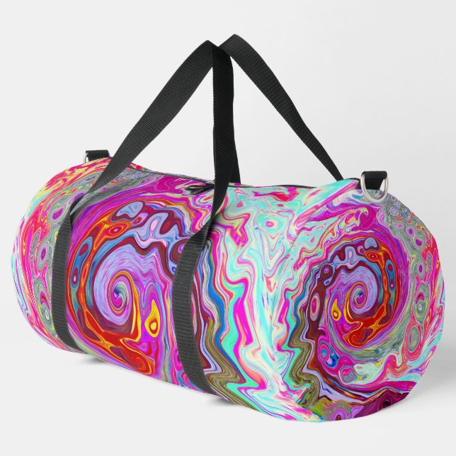 Groovy Abstrakt Retro Hot Pink und Blue Swirl Duffle Bag (Linke Ecke)