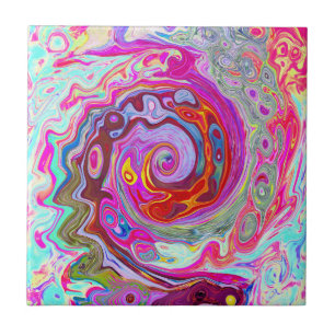 Groovy Abstrakt Retro Hot Pink und Blue Swirl Fliese