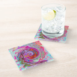 Groovy Abstrakt Retro Hot Pink und Blue Swirl Glasuntersetzer