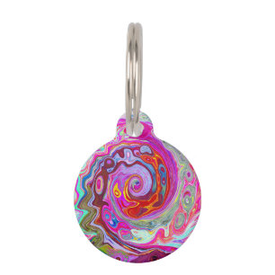Groovy Abstrakt Retro Hot Pink und Blue Swirl Haustiermarke