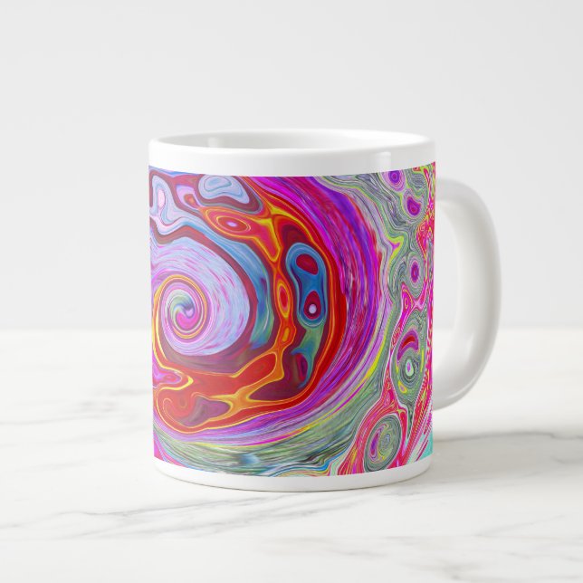 Groovy Abstrakt Retro Hot Pink und Blue Swirl Jumbo-Tasse (Vorderseite Rechts)