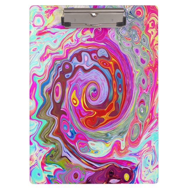 Groovy Abstrakt Retro Hot Pink und Blue Swirl Klemmbrett (Vorderseite)