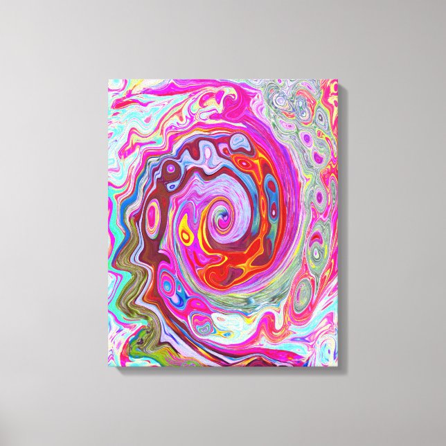 Groovy Abstrakt Retro Hot Pink und Blue Swirl Leinwanddruck (Vorderseite)
