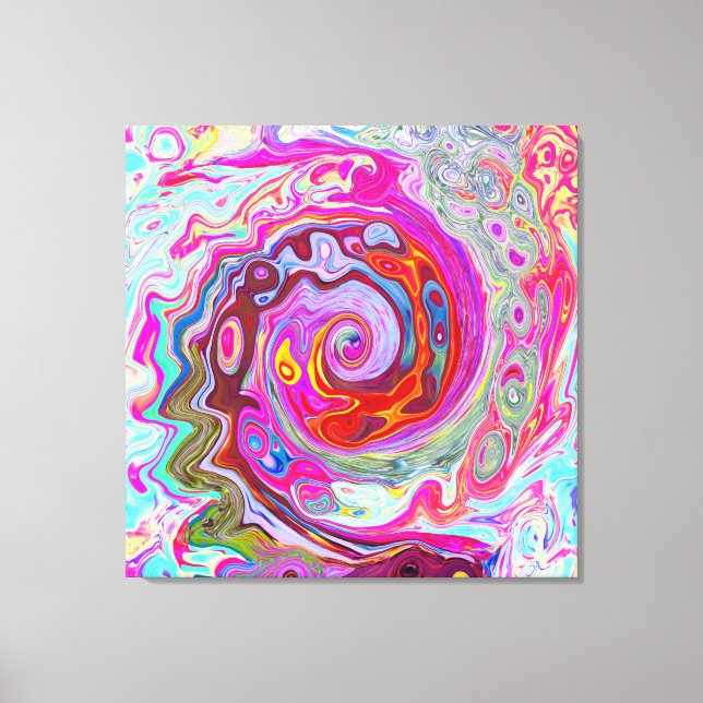 Groovy Abstrakt Retro Hot Pink und Blue Swirl Leinwanddruck (Vorderseite)