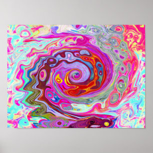 Groovy Abstrakt Retro Hot Pink und Blue Swirl Poster