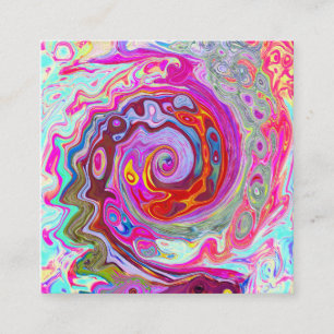 Groovy Abstrakt Retro Hot Pink und Blue Swirl Quadratische Visitenkarte