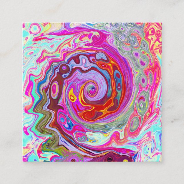 Groovy Abstrakt Retro Hot Pink und Blue Swirl Quadratische Visitenkarte (Vorderseite)