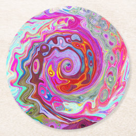 Groovy Abstrakt Retro Hot Pink und Blue Swirl Runder Pappuntersetzer