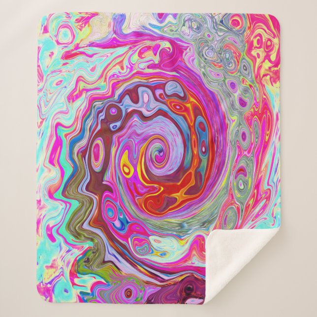 Groovy Abstrakt Retro Hot Pink und Blue Swirl Sherpadecke (Vorderseite)