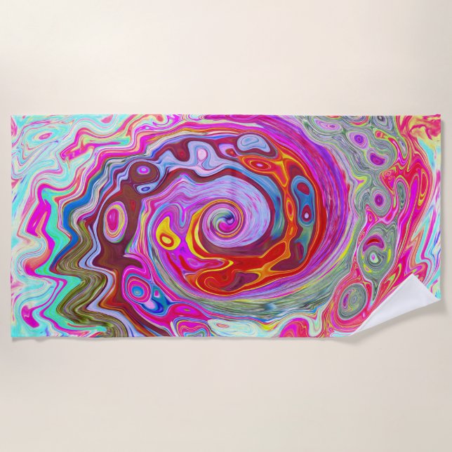 Groovy Abstrakt Retro Hot Pink und Blue Swirl Strandtuch (Vorderseite)