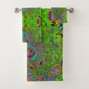 Groovy Abstrakt Retro Lime Green und Blue Swirl Badhandtuch Set