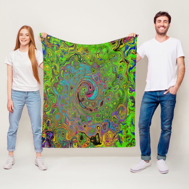 Groovy Abstrakt Retro Lime Green und Blue Swirl Fleecedecke (Beispiel)