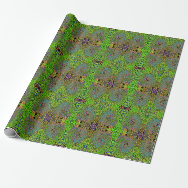 Groovy Abstrakt Retro Lime Green und Blue Swirl Geschenkpapier (Ungerollt)
