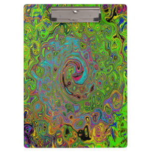 Groovy Abstrakt Retro Lime Green und Blue Swirl Klemmbrett