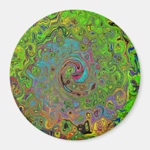 Groovy Abstrakt Retro Lime Green und Blue Swirl Magnet