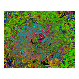 Groovy Abstrakt Retro Lime Green und Blue Swirl Poster