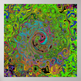 Groovy Abstrakt Retro Lime Green und Blue Swirl Poster