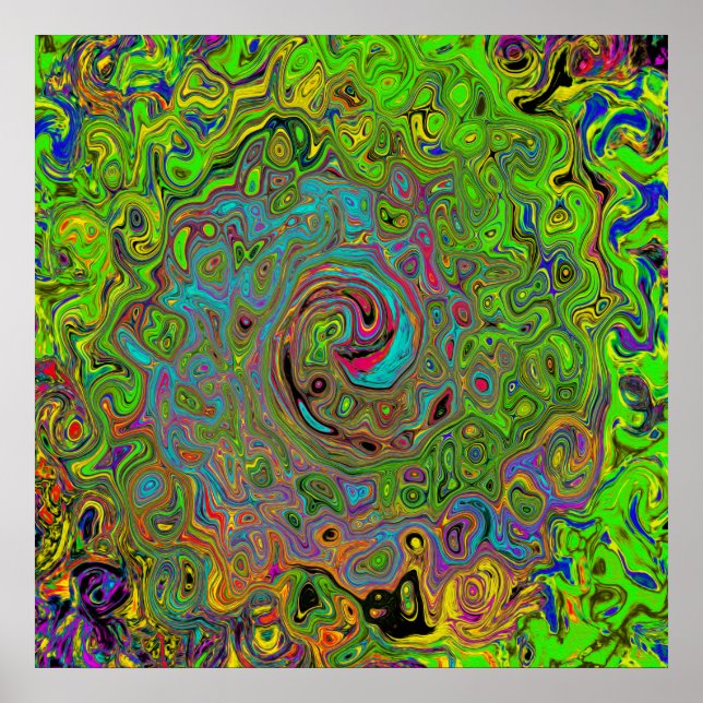 Groovy Abstrakt Retro Lime Green und Blue Swirl Poster (Vorne)