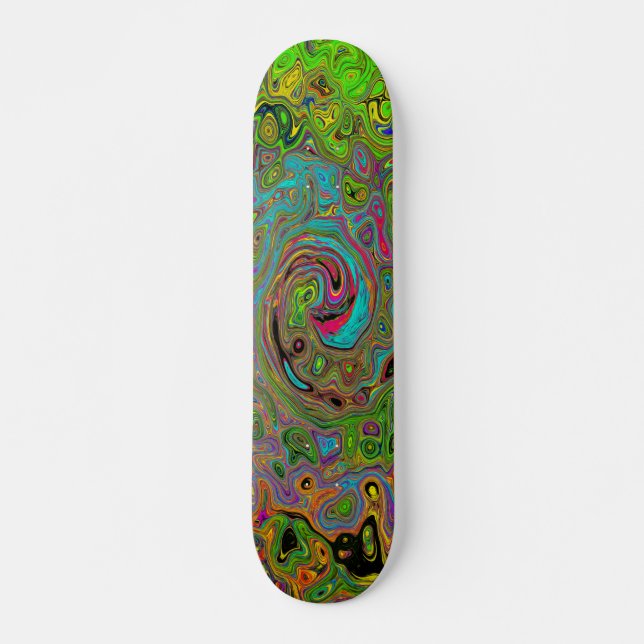 Groovy Abstrakt Retro Lime Green und Blue Swirl Skateboard (Vorne)