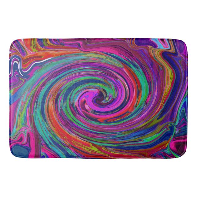 Groovy Abstrakt Retro Magenta Dark Rainbow Swirl Badematte (Vorderseite)