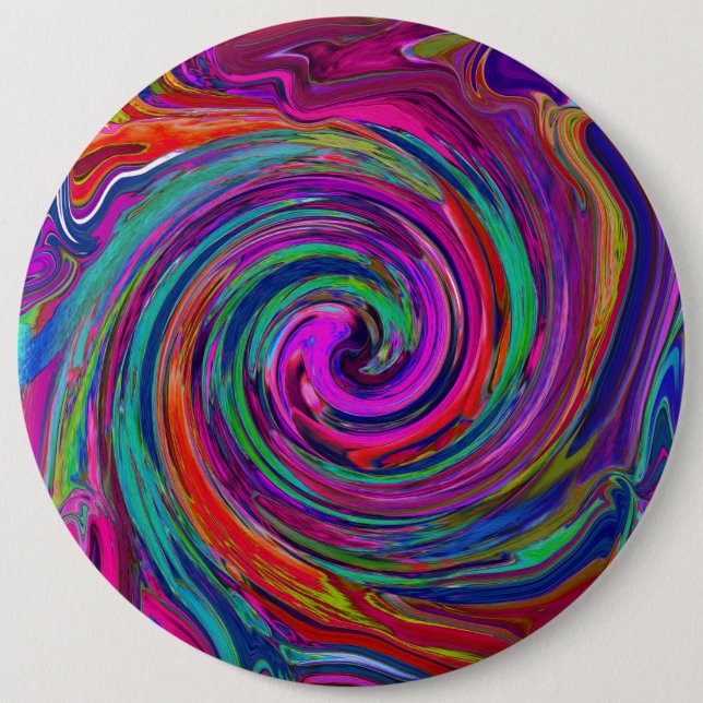 Groovy Abstrakt Retro Magenta Dark Rainbow Swirl Button (Vorderseite)