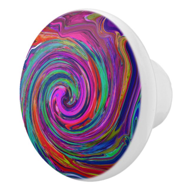 Groovy Abstrakt Retro Magenta Dark Rainbow Swirl Keramikknauf (Rechts)