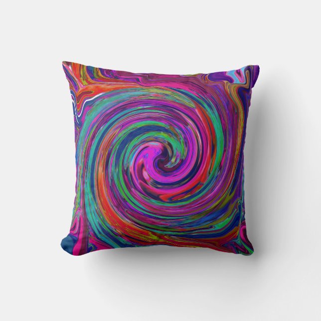 Groovy Abstrakt Retro Magenta Dark Rainbow Swirl Kissen (Vorderseite)