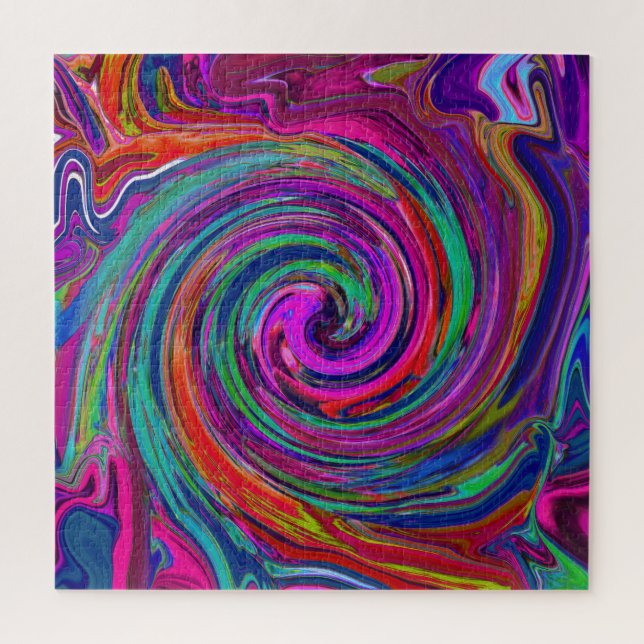 Groovy Abstrakt Retro Magenta Dark Rainbow Swirl Puzzle (Vertikal)