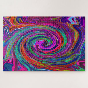 Groovy Abstrakt Retro Magenta Dark Rainbow Swirl Puzzle