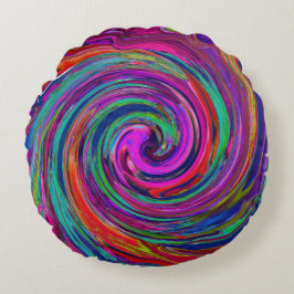 Groovy Abstrakt Retro Magenta Dark Rainbow Swirl Rundes Kissen