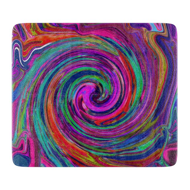 Groovy Abstrakt Retro Magenta Dark Rainbow Swirl Schneidebrett (Vorderseite)