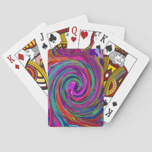 Groovy Abstrakt Retro Magenta Dark Rainbow Swirl Spielkarten