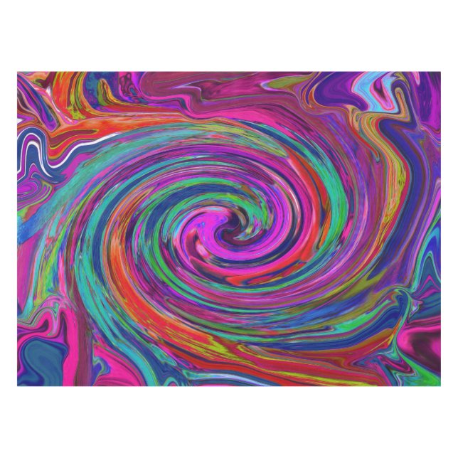 Groovy Abstrakt Retro Magenta Dark Rainbow Swirl Tischdecke (Vorderseite (Horizontal))