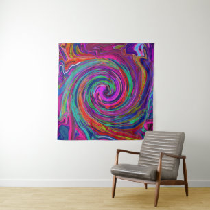 Groovy Abstrakt Retro Magenta Dark Rainbow Swirl Wandteppich