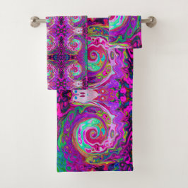Groovy Abstrakt Retro Magenta Rainbow Swirl Badhandtuch Set