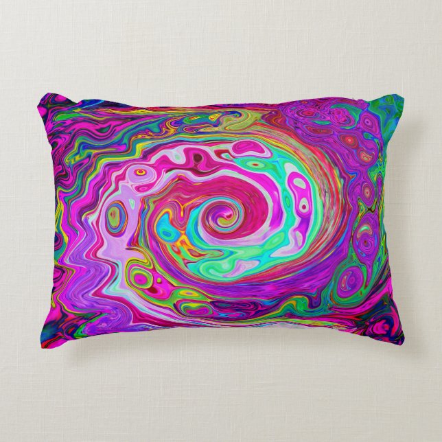 Groovy Abstrakt Retro Magenta Rainbow Swirl Dekokissen (Vorderseite)