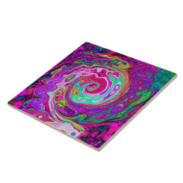 Groovy Abstrakt Retro Magenta Rainbow Swirl Fliese