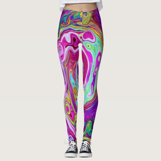 Groovy Abstrakt Retro Magenta Rainbow Swirl Leggings (Vorderseite)