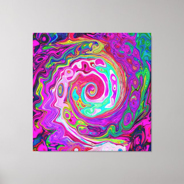 Groovy Abstrakt Retro Magenta Rainbow Swirl Leinwanddruck (Vorderseite)