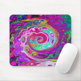 Groovy Abstrakt Retro Magenta Rainbow Swirl Mousepad