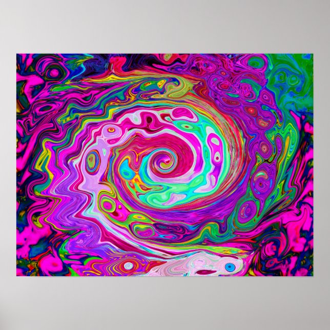 Groovy Abstrakt Retro Magenta Rainbow Swirl Poster (Vorne)