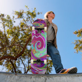 Groovy Abstrakt Retro Magenta Rainbow Swirl Skateboard