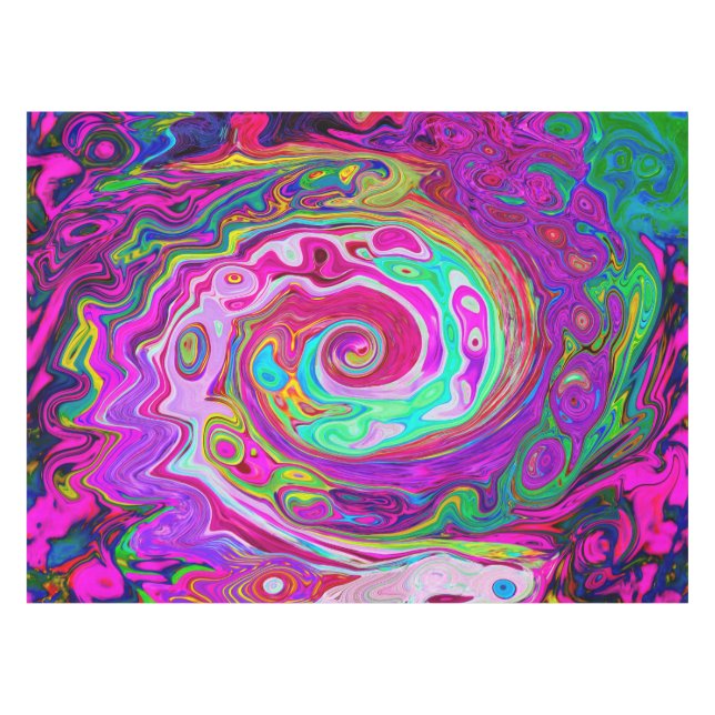 Groovy Abstrakt Retro Magenta Rainbow Swirl Tischdecke (Vorderseite (Horizontal))