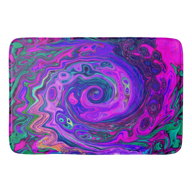 Groovy Abstrakt Retro Magenta und Lila Swirl Badematte (Vorderseite)